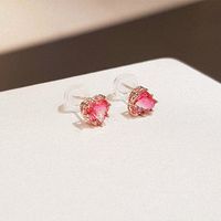 1 Pair Sweet Heart Shape Sterling Silver Plating Inlay Zircon Gold Plated Ear Studs main image 1