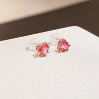 1 Pair Sweet Heart Shape Sterling Silver Plating Inlay Zircon Gold Plated Ear Studs main image 6