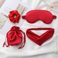 Pure Color Hair Band Headband Storage Bag Imitation Silk Eye Mask Four Pieces Set main image 4