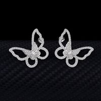 1 Piece 1 Pair Vacation Butterfly Sterling Silver Plating Inlay Artificial Gemstones 18k Gold Plated Ear Studs main image 5