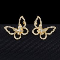 1 Piece 1 Pair Vacation Butterfly Sterling Silver Plating Inlay Artificial Gemstones 18k Gold Plated Ear Studs main image 4