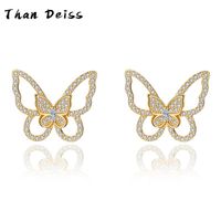 1 Piece 1 Pair Vacation Butterfly Sterling Silver Plating Inlay Artificial Gemstones 18k Gold Plated Ear Studs main image 2