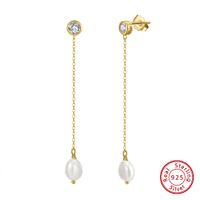 1 Pair Elegant Geometric Freshwater Pearl Sterling Silver Inlay Zircon Drop Earrings main image 3