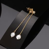 1 Pair Elegant Geometric Freshwater Pearl Sterling Silver Inlay Zircon Drop Earrings main image 1