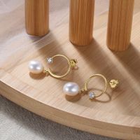 1 Paire Style Simple Balle Perle D'eau Douce Argent Sterling Placage Incruster Zircon Boucles D'oreilles main image 3