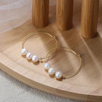1 Pair Simple Style Circle Freshwater Pearl Sterling Silver Plating Hoop Earrings main image 4