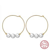 1 Paire Style Simple Cercle Perle D'eau Douce En Argent Sterling Placage Boucles D'oreilles main image 2