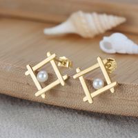 1 Pair Simple Style Square Freshwater Pearl Sterling Silver Plating Ear Studs main image 4