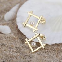 1 Pair Simple Style Square Freshwater Pearl Sterling Silver Plating Ear Studs main image 2