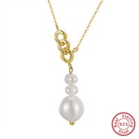 1 Piece Simple Style Solid Color Freshwater Pearl Sterling Silver Plating Pendant Necklace main image 3