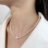 1 Piece Simple Style Solid Color Freshwater Pearl Sterling Silver Beaded Plating Necklace main image 3