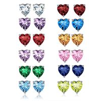 1 Pair Simple Style Heart Shape Sterling Silver Plating Inlay Birthstone Ear Studs main image 1