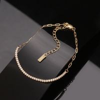 1 Piece Simple Style Geometric Solid Color Sterling Silver Plating Inlay Zircon 14k Gold Plated Bracelets main image 1