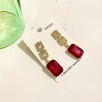 Wholesale Jewelry 1 Pair Simple Style Rectangle Alloy Rhinestones Drop Earrings sku image 1