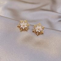 Wholesale Jewelry 1 Pair Simple Style Snowflake Alloy Rhinestones Ear Studs main image 4