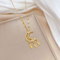 Titanium Steel Copper Casual Plating Hollow Out Inlay Dreamcatcher Moon Zircon Pendant Necklace main image 5