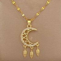 Titanium Steel Copper Casual Plating Hollow Out Inlay Dreamcatcher Moon Zircon Pendant Necklace sku image 1