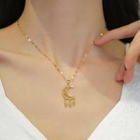 Titanium Steel Copper Casual Plating Hollow Out Inlay Dreamcatcher Moon Zircon Pendant Necklace main image 4