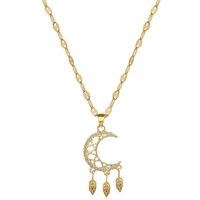 Titanium Steel Copper Casual Plating Hollow Out Inlay Dreamcatcher Moon Zircon Pendant Necklace main image 3