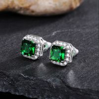 1 Pair Simple Style Square Copper Inlay Zircon Ear Studs sku image 1
