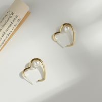1 Pair Simple Style Heart Shape Plating Inlay Copper Pearl 18k Gold Plated Ear Studs main image 4