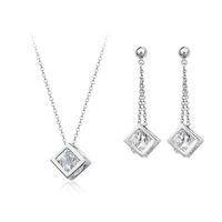 Necklace Earrings Two-piece Square Body Set With Zircon Pendant Jewelry sku image 11