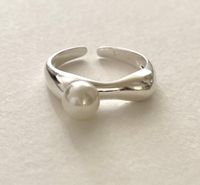 1 Piece Retro Geometric Sterling Silver Inlay Artificial Pearls Open Ring sku image 1