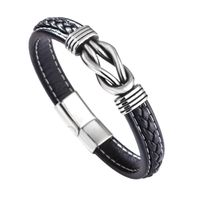 Hip Hop Couleur Unie Acier Inoxydable Faux Cuir Hommes Bracelet main image 3