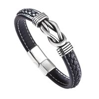 Hip-hop Solid Color Stainless Steel Pu Leather Men's Bangle main image 3