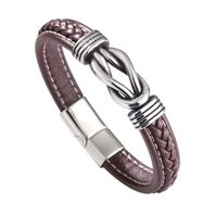 Hip-hop Solid Color Stainless Steel Pu Leather Men's Bangle main image 4