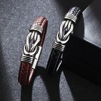 Hip-hop Solid Color Stainless Steel Pu Leather Men's Bangle main image 6