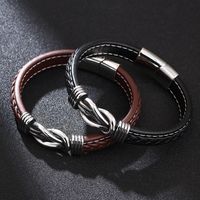 Hip-hop Solid Color Stainless Steel Pu Leather Men's Bangle main image 1