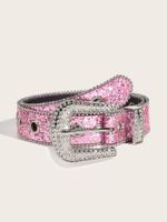 Fashion Solid Color Pu Leather Alloy Inlay Rhinestones Women's Leather Belts 1 Piece sku image 8