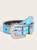 Fashion Solid Color Pu Leather Alloy Inlay Rhinestones Women's Leather Belts 1 Piece sku image 9