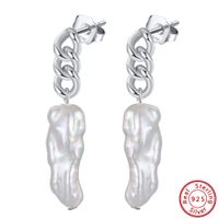 1 Pair Elegant Irregular Freshwater Pearl Sterling Silver Drop Earrings sku image 2