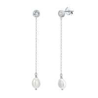 1 Pair Elegant Geometric Freshwater Pearl Sterling Silver Inlay Zircon Drop Earrings sku image 2