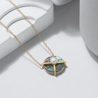 Elegant Geometric Sterling Silver Inlay Freshwater Pearl Shell Pendant Necklace main image 5