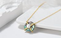 Elegant Geometric Sterling Silver Inlay Freshwater Pearl Shell Pendant Necklace main image 1