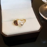 Sweet Flower Metal Plating Inlay Pearl Zircon Gold Plated Women's Open Ring sku image 2