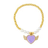 Ins Style Heart Shape Wings Copper Pearl Plating Inlay Zircon Bracelets sku image 3