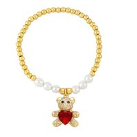 Cute Bear Heart Shape Imitation Pearl Copper Beaded Plating Inlay Zircon Women's Bracelets main image 4