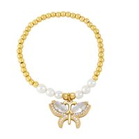 Ins Style Butterfly Imitation Pearl Copper Beaded Plating Inlay Zircon Women's Bracelets sku image 1