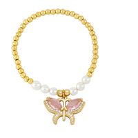 Ins Style Butterfly Imitation Pearl Copper Beaded Plating Inlay Zircon Women's Bracelets main image 3