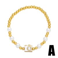 Baroque Style Camera Smiley Face Baroque Pearls Copper Beaded Plating Inlay Zircon 18k Gold Plated Women's Bracelets sku image 7