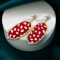 Wholesale Jewelry 1 Pair Artistic Geometric Alloy Artificial Leather Rhinestones Gold Plated Drop Earrings sku image 1