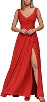 Women's Party Dress Elegant V Neck Thigh Slit Sleeveless Solid Color Maxi Long Dress Banquet main image 4
