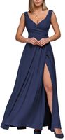 Women's Party Dress Elegant V Neck Thigh Slit Sleeveless Solid Color Maxi Long Dress Banquet main image 3