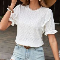 Women's T-shirt Short Sleeve T-shirts Jacquard Elegant Solid Color main image 6