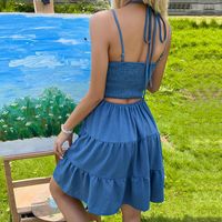 Women's Tiered Skirt Sexy Halter Neck Patchwork Sleeveless Solid Color Knee-length Holiday Travel main image 3