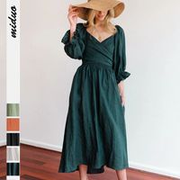 Women's Ruffled Skirt Streetwear V Neck Ruffles 3/4 Length Sleeve Solid Color Midi Dress Holiday main image 1